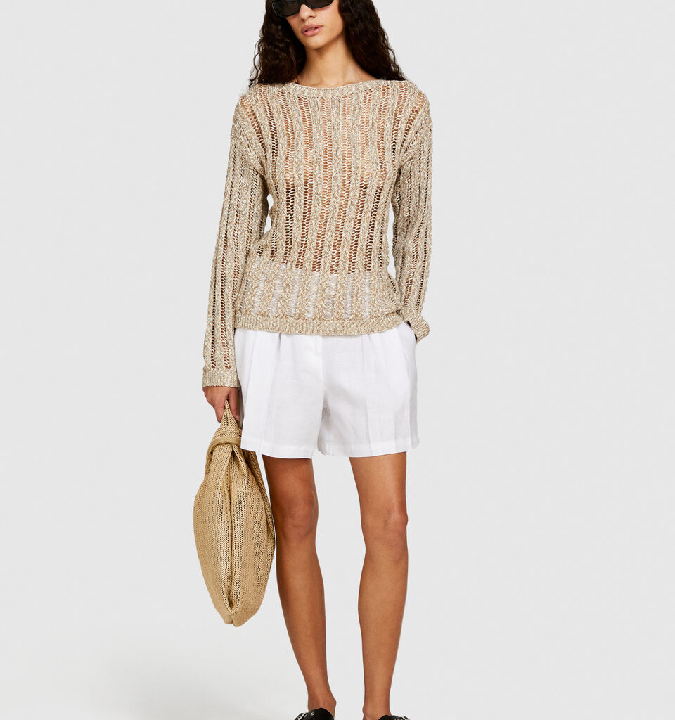 100% linen shorts - women's shorts - White | Sisley image number 1
